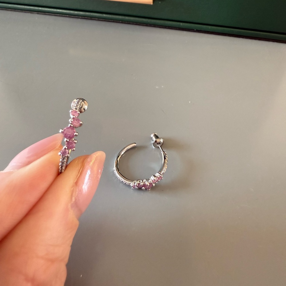 Bomb Party Pink Rhodium Elegant Pink Gemstone Hoop Earrings